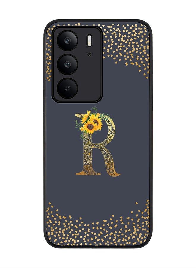 For Realme C75x / C75 4G Case,Slim fit Camera Protection, Shockproof Thin Phone cover  - Custom Floral Monogram - R  (Grey )